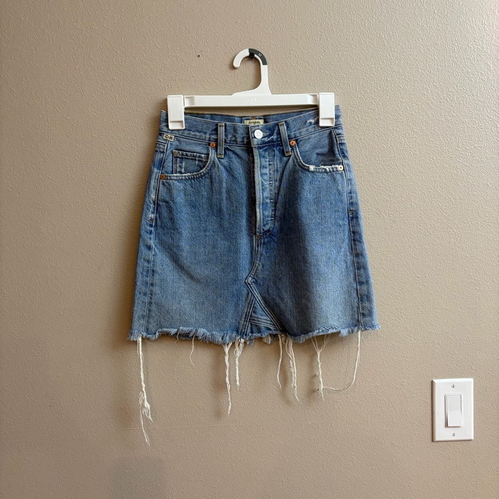 Citizens Of Humanity Astrid Skirt 24 Denim Button Fly Distressed Western Rodeo